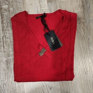 Yuka Lightweight Red Sweater With Silver Embellishments - NWT - Size Small